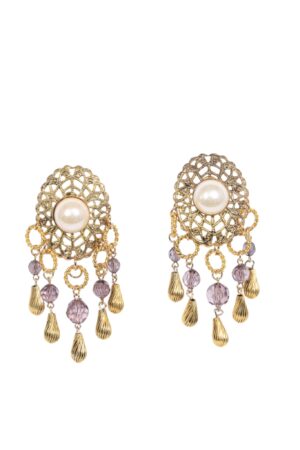 ΣΚΟΥΛΑΡΙΚΙΑ CHANDELIER ΦΙΛΙΓΚΡΑΝ ΜΕ ΠΕΡΛΑ & ΛΙΛΑ ΚΡΥΣΤΑΛΛΑ DOUBLETROUBLE